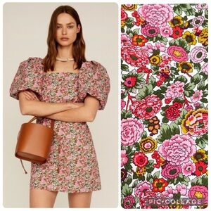 Mango Dress Square Neck Size 8 Puff Sleeve Floral Mini Venice MNG Blogger Fav